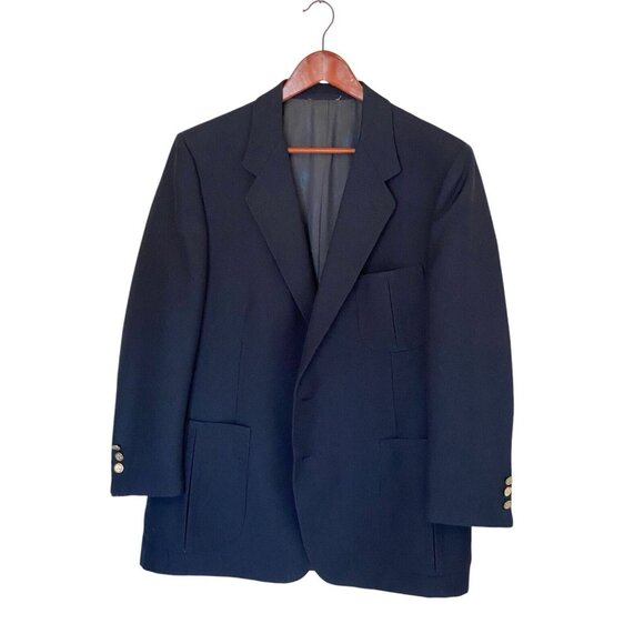 Oleg Cassini Black Blazer Men's Single Breasted 2 Button Vintage USA Union Made - Picture 1 of 11